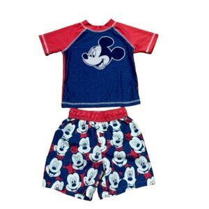 Mickey Mouse Red White & Blue Rashguard & Swim Trunks Set Size 3T